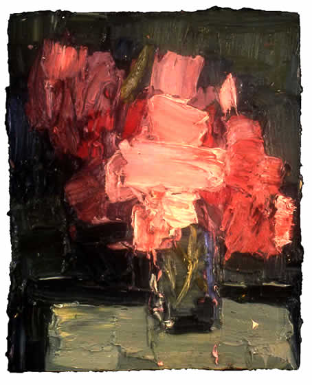 "Pink Hydrangeas in a Glass, Green Ground" by GEORGE ROWLETT