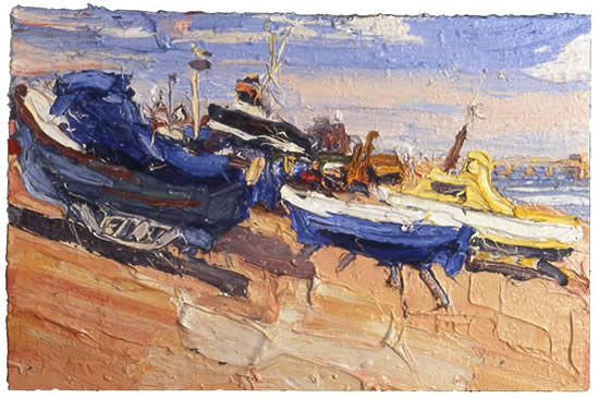 "The ‘Aeolus’, Gary Anne’, ’Kaka’ & Something Fishy’ Hauled Up on Walmer Beach for Winter" by GEORGE ROWLETT
