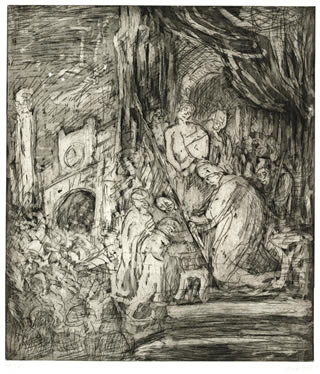 Unique Print by LEON KOSSOFF  'From Rembrandt: Ecce Homo', 1999 drypoint & aquatint (unique print) 50 x 42.6cm